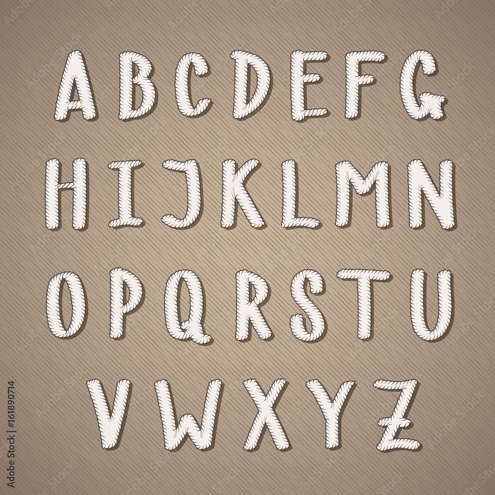 Cool hand drawn light beige alphabet signs' set in vintage style on the beige color textured backgrounds