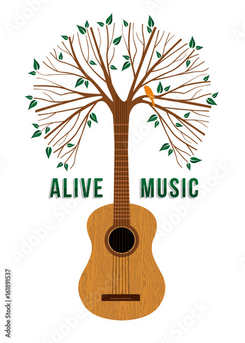 Guitar tree live music quote concept illustration