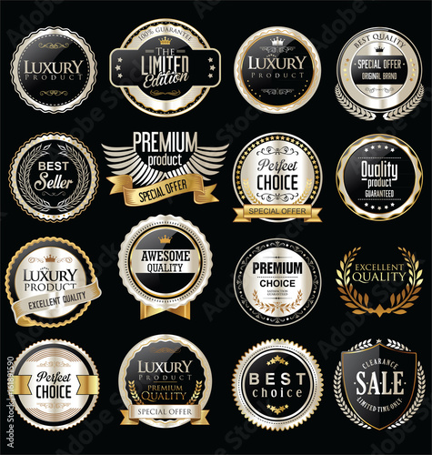 Premium and luxury silver retro badges and labels collection