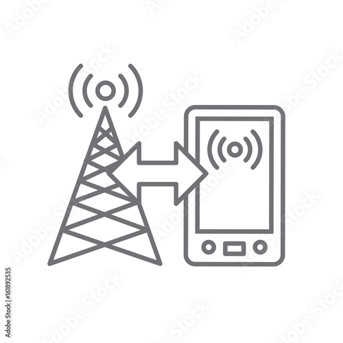 Cellphone tower icon with emitting pinging transmission waves