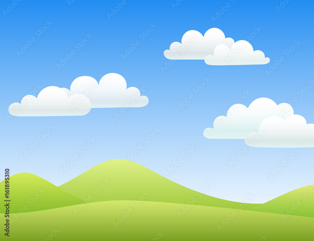 Summer landscape vector. Hills, sky and clouds