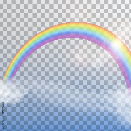 Rainbow with clouds on transparent background isolated. vector illustration
