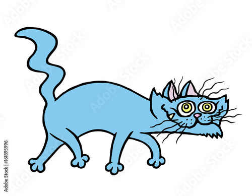 Cartoon evil cat preys. Vector illustration.