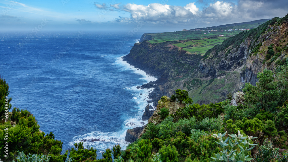 Volcanic coastline in Terceira, wide angle