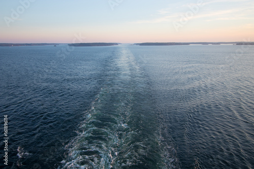 Cruise ship's wake in the Stockholm archipelago in Sweden. © bphoto