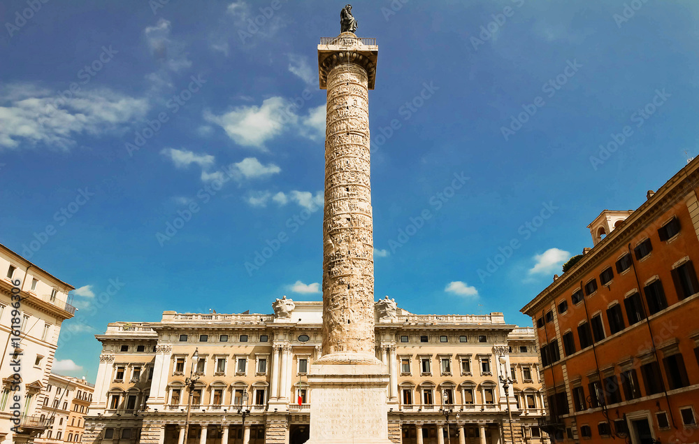 The famous marble Column of Marcus Aurelius ,Rome, Italy.