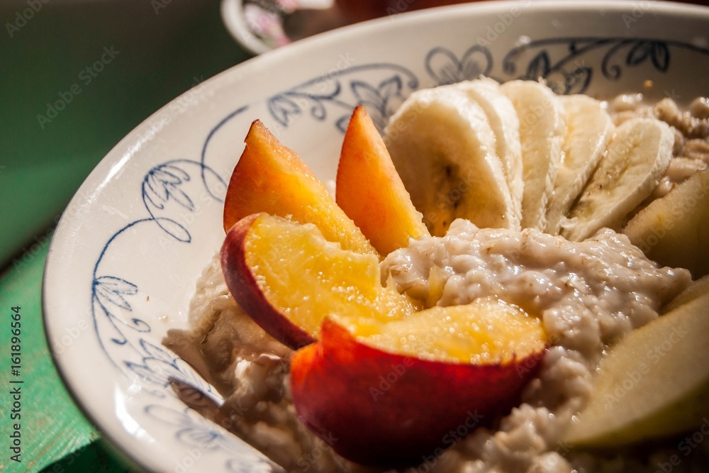 Porridge with banana, peach and apple Porridge with banana, peach and apple