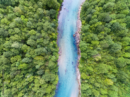 Aerial view. Beautiful turquoise river 