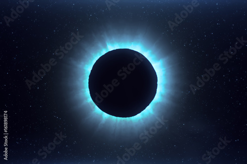 Blue futuristic solar eclipse in space photo