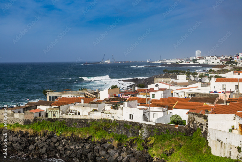 Viewpoint of the ocean coast at Sao Rogue on the Sao Miguel Island