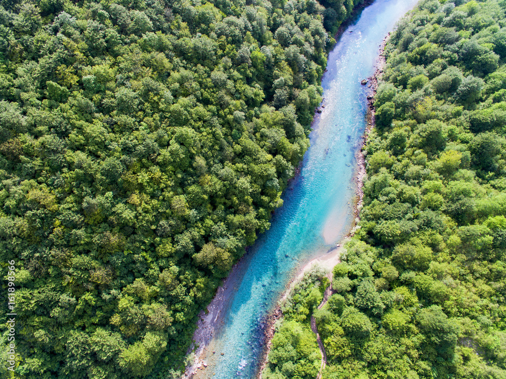 Aerial view. Beautiful turquoise river 