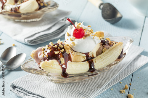 Sweet Homemade Banana Split Sundae photo