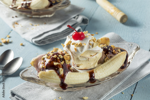 Sweet Homemade Banana Split Sundae photo