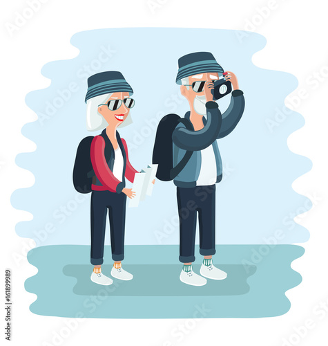 Grandparents tourists. Vector flat cartoon illustration photo
