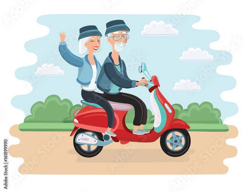 Adventurous mature couple riding a scooter, EPS 8 vector illustration, no transparencies photo