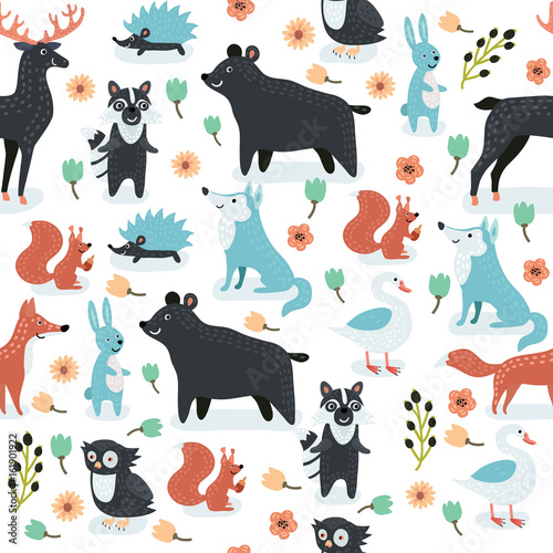Animals cute seamless pattern.