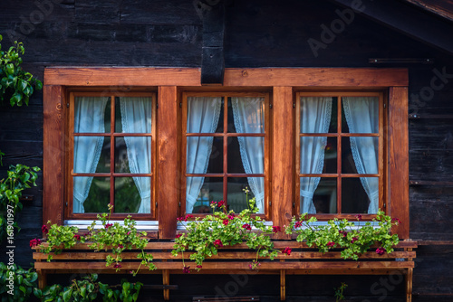 Detail of a swiss window in Zermatt