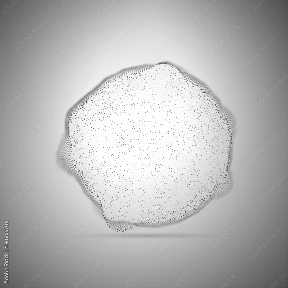 Particle grid 3d structure. Dots pattern with depth. Data sphere