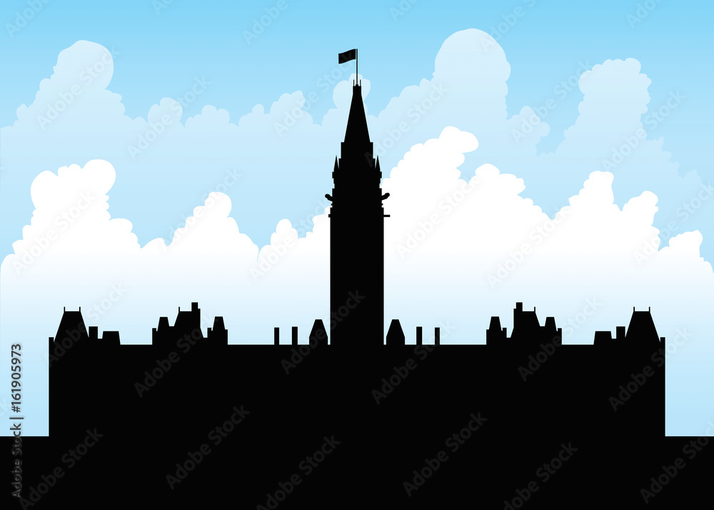 Silhouette of the Parliament Building on Parliament Hill, Ottawa, Ontario, Canada.