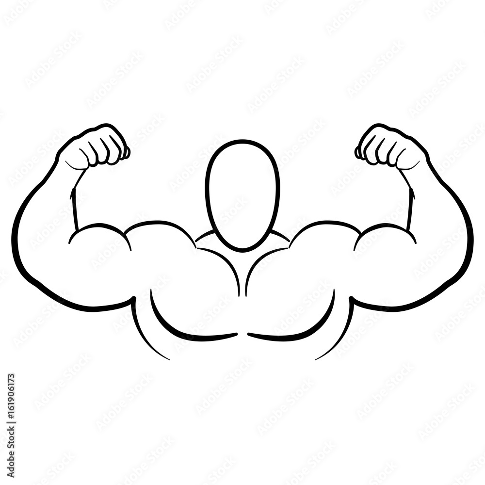Bodybuilder muscle flex arms vector illustration. Strong macho biceps
