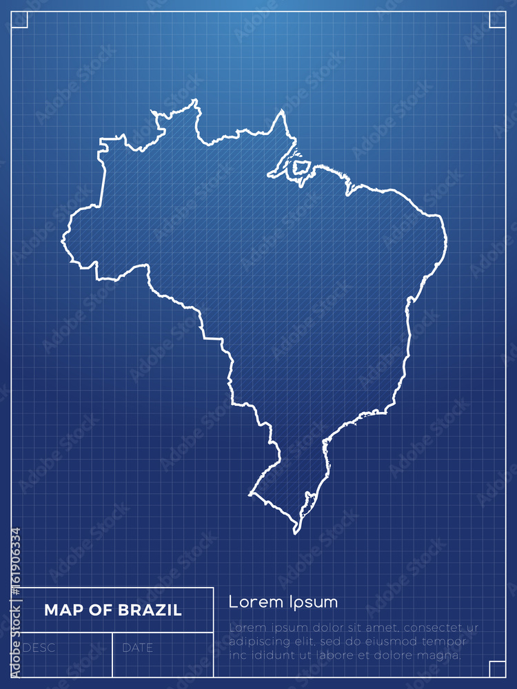 Blueprint with map of Brazil vector illustration