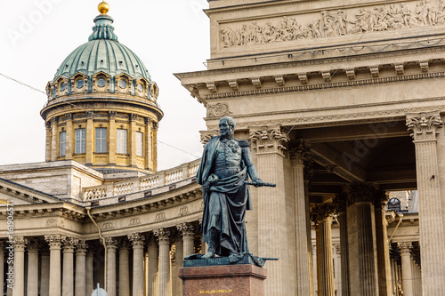 Monument to Field Marshal Barclay De Tolly at background of Kazan Cathedral in Sankt-Petersburg photo