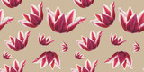 White and red tulip flower on brown background. Seamless watercolor pattern