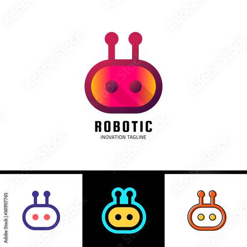 Smart robot logo template. Cute logotype isolated on white background. Future technologies theme. Vector concept symbol.