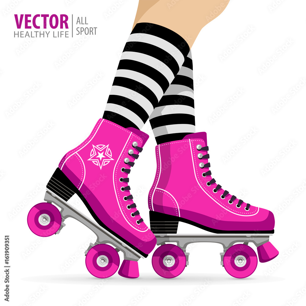 Roller girl. Quad skates classic. Roller skates. Sport background. Vector  illustration. Stock Vector | Adobe Stock