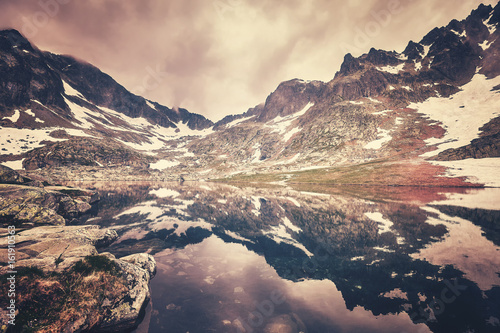 Color toned picture of a lake in High Tatra Mountains  Slovakia.