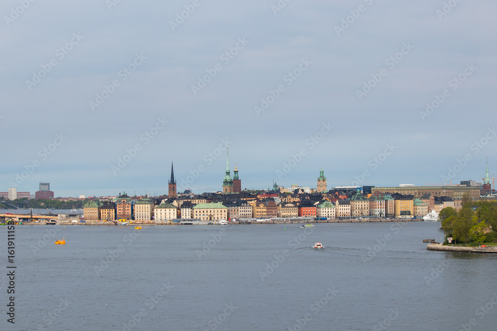 The Stockholm Old Town(Gamla Stan) seen from the fjord. Stockholm is the capital of Sweden.
