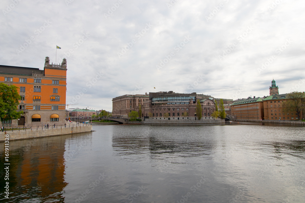 Obraz premium The Swedish Parliament Building(Riksdagshuset) in Stockholm, the capital of Sweden.