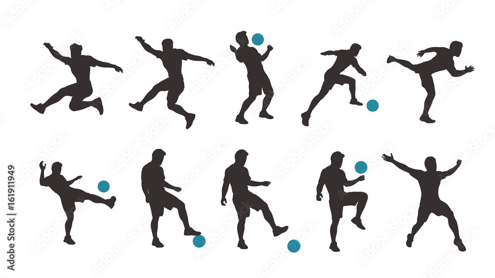 soccer player silhouette set
