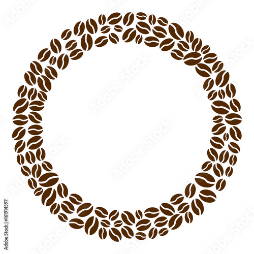 Round frame with brown coffee beans for text, coffee background, vector illustration