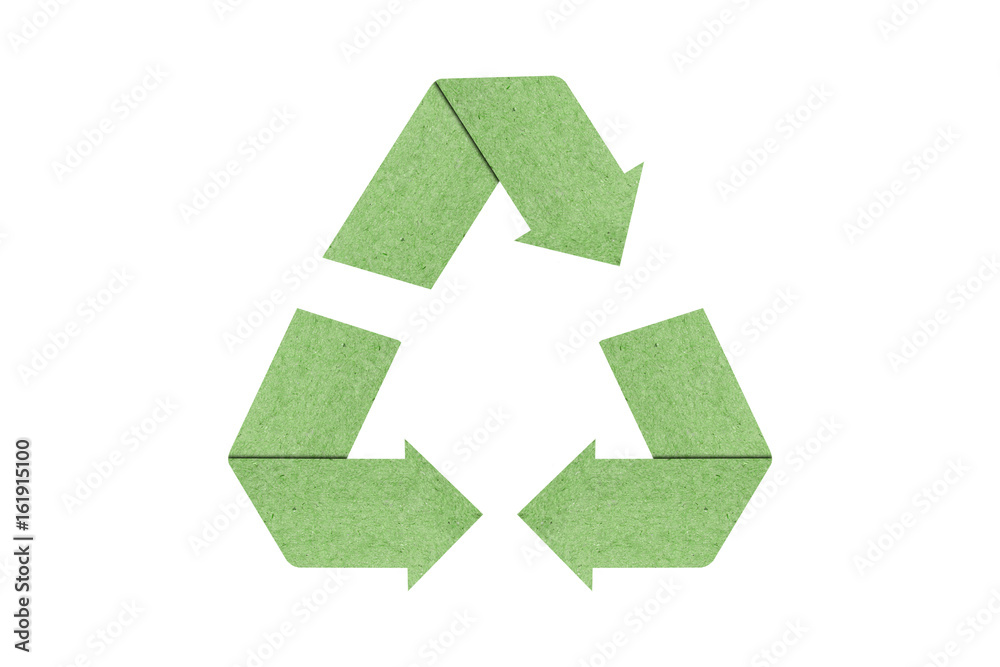 Fototapeta premium Paper recycle symbol isolated on white background with environment concept