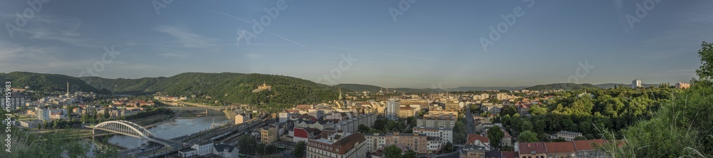 Sunrise in Usti nad Labem city panorama view