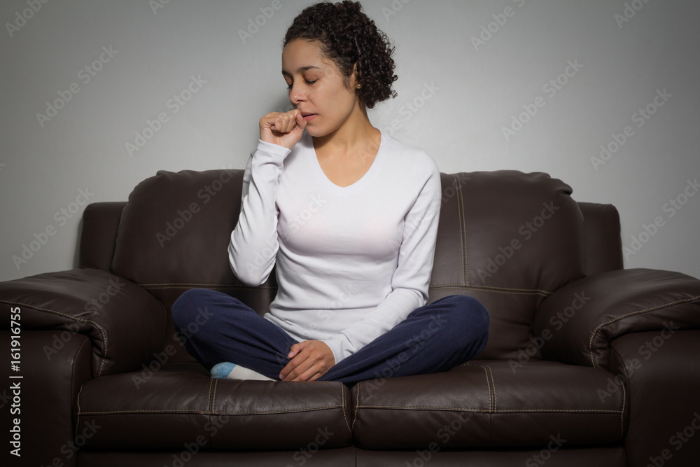 Beautiful woman is coughing and with hand in front of mouth. Beautiful woman is coughing and with hand in front of mouth.