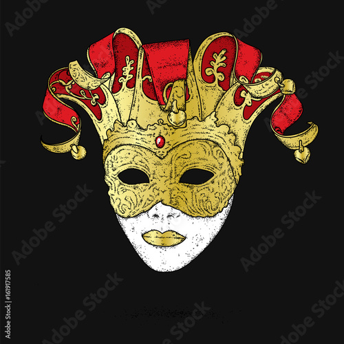 Beautiful carnival mask. Venice or Brazil. Costume for carnival, ball or masquerade. Vector illustration for a postcard or a poster, print for clothes.