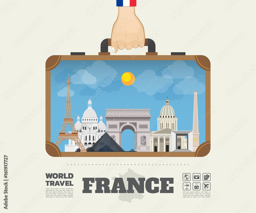 Hand carrying France Landmark Global Travel And Journey Infographic Bag. Vector Design Template.vector/illustration