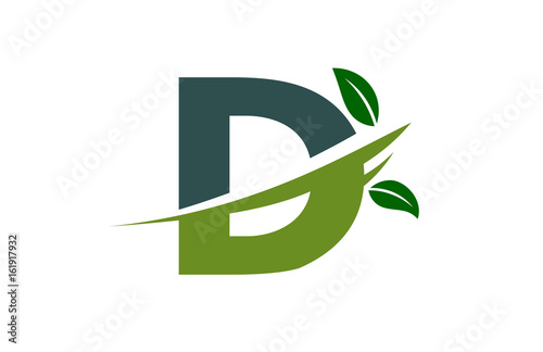 D Green Leaves Swoosh Letter Logo