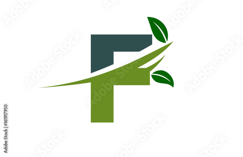 F Green Leaves Swoosh Letter Logo
