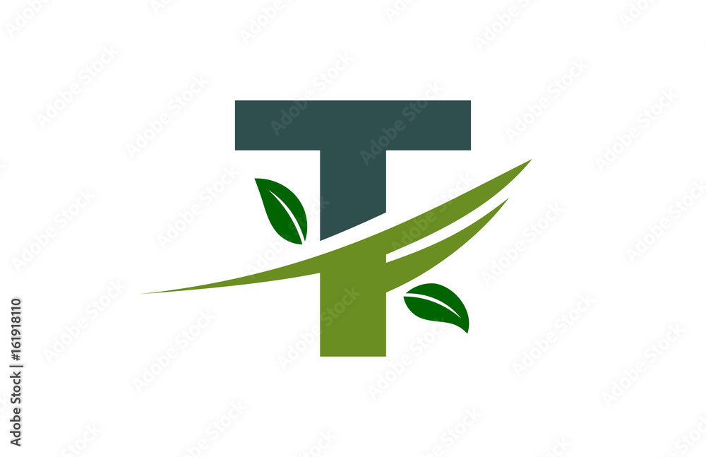 T Green Leaves Swoosh Letter Logo T Green Leaves Swoosh Letter Logo
