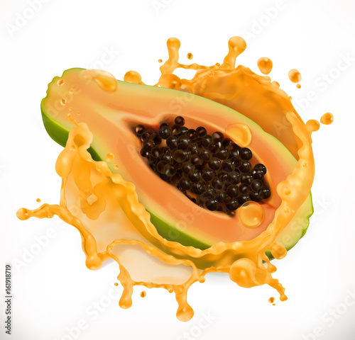 Papaya juice. Fresh fruit, 3d vector icon