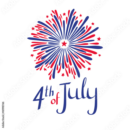 Vector 4th of july illustration. American Independence day. Firework and lettering in flag's colors.