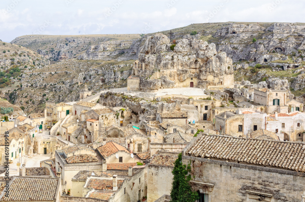 The Church of Madonna de Idris is in the upper part of Monterrone, a large limestone cliff in the middle of Sassi di Matera, Basilicata, Italy