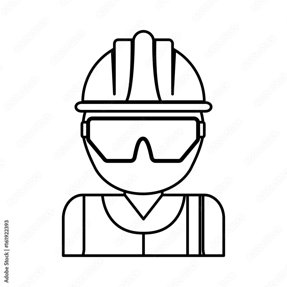 man with safety helmet and goggles icon over white background industrial security concept vector illustration