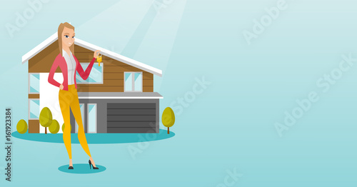 Young caucasian homeowner with key.