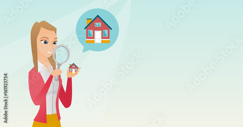 Young caucasian woman looking for a house.