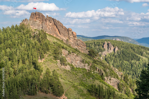 Reserve Krasnoyarsk Pillars. View on the rocks Takmak and Ermak photo