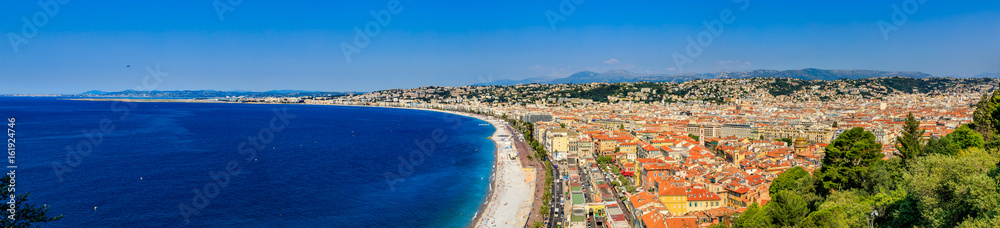 Large panorama of Nice city coastline on the Mediterranean Sea